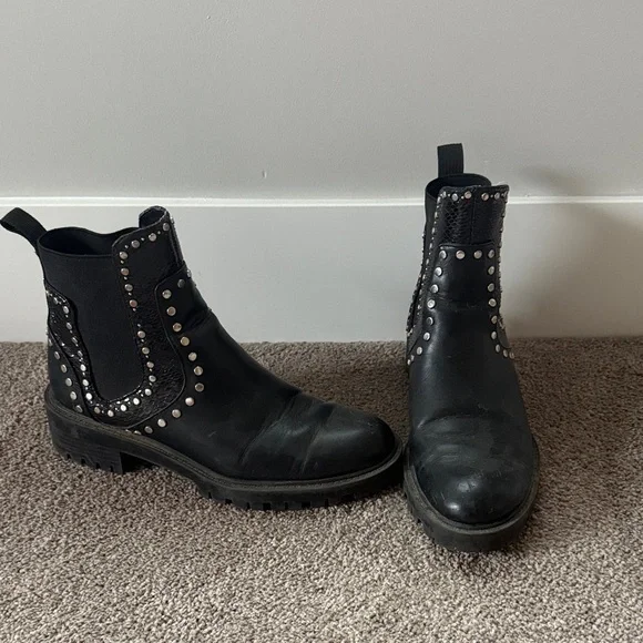 Zara Black Ankle Boots with Silver Studs - Picture 1 of 3